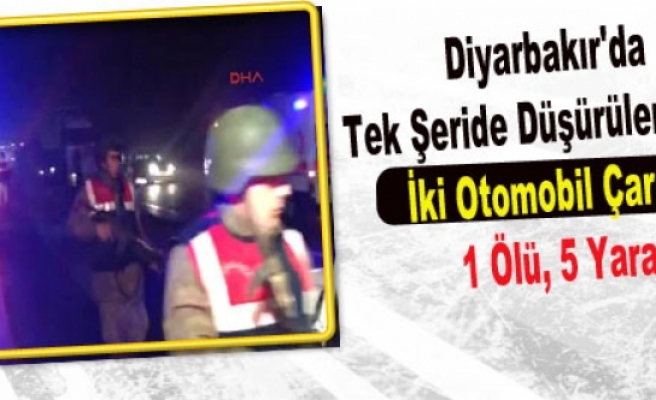 Diyarbakır Tek Şeride Düşürülen Yolda İki Otomobil Çarpıştı 1 Ölü, 5 Yaralı